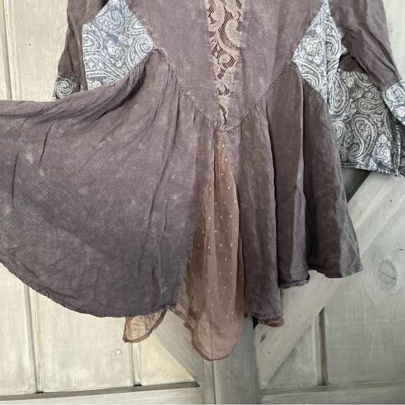Gimmicks Lace Paisley Fairy Whimsy Top Blue gray brown purple M handkerchief - Picture 7 of 10
